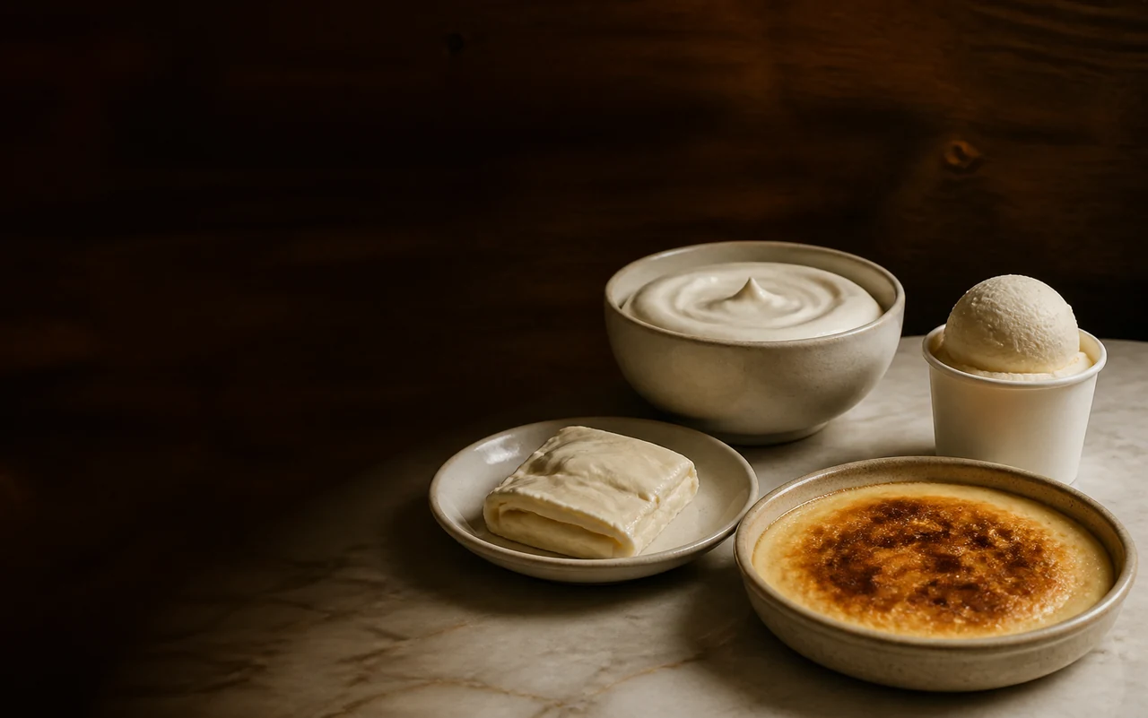 Ενδεικτικό τραπέζι KAYMAK με γιαούρτι, καϊμάκι, γλυκό γάλακτος και παγωτό